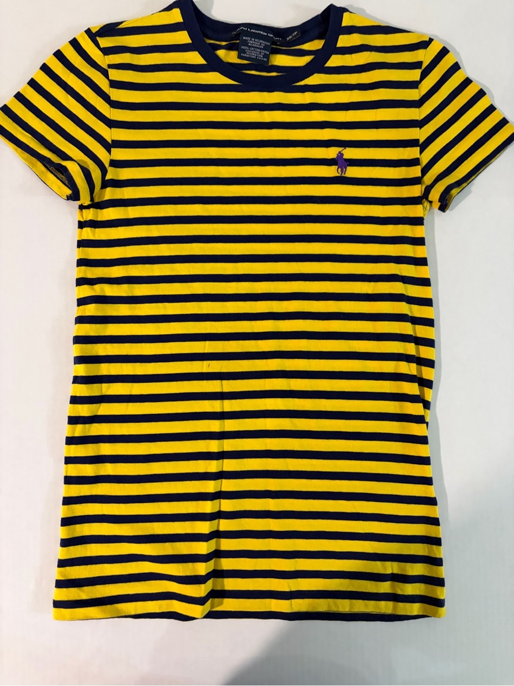 Ralph Lauren Yellow and Navy Striped Short Sleeve Tee